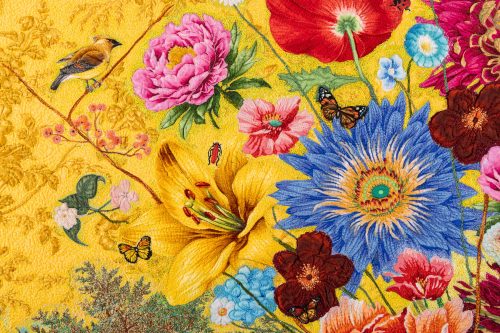 Small Vase of Flowers with Beetle and Yellow Sky, detail