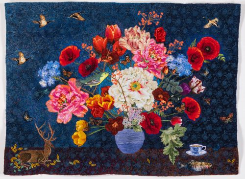 Small Vase of Flowers with Deer