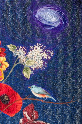 Small Vase of Flowers with Galaxies and a Train, detail